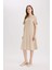 Regular Fit Apaş Yaka Basic Düz Bürümcük Kısa Kollu Midi Elbise D3834AX25SM 2