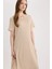 Regular Fit Apaş Yaka Basic Düz Bürümcük Kısa Kollu Midi Elbise D3834AX25SM 4