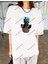 Minimal Cool Ananas Baskılı Oversize Yıkamalı Tshirt Beyaz 4