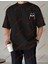 Minimal 2 Kedi Baskılı Oversize Yıkamalı Tshirt Siyah 3
