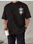 Lisanslı Amblem Baskılı Oversize Yıkamalı Tshirt Siyah 3