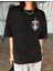 Lisanslı Amblem Baskılı Oversize Yıkamalı Tshirt Siyah 5