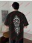Geometrik Desen Baskılı Oversize Yıkamalı Tshirt Siyah 2