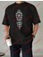 Geometrik Desen Baskılı Oversize Yıkamalı Tshirt Siyah 3