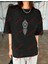 Geometrik Desen Baskılı Oversize Yıkamalı Tshirt Siyah 5