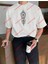 Geometrik Desen Baskılı Oversize Yıkamalı Tshirt Beyaz 1
