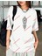Geometrik Desen Baskılı Oversize Yıkamalı Tshirt Beyaz 2