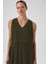 Haki Eteği Pileli Kolsuz Uzun Elbise 3