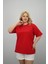 Kadın Büyük Beden Kısa Kollu Bisiklet Yaka Oversize T-Shirt 1963-25 3