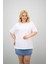 Kadın Büyük Beden Kısa Kollu Bisiklet Yaka Oversize T-Shirt 1963-25 3