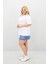 Kadın Büyük Beden Kısa Kollu Bisiklet Yaka Oversize T-Shirt 1963-25 5