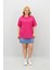 Kadın Büyük Beden Kısa Kollu Bisiklet Yaka Oversize T-Shirt 1963-25 3
