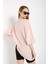 Drappe Bisiklet Yaka Basic T-Shirt - Pudra 1