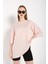 Drappe Bisiklet Yaka Basic T-Shirt - Pudra 2