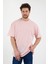Drappe Bisiklet Yaka Basic T-Shirt - Pembe 1