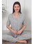 Çiçek Desenli Gri Önden Düğmeli Kısa Kollu Esnek Pijama Takımı 1