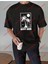 Minimal Palmiye Happy Baskılı Oversize Yıkamalı Tshirt Siyah 1
