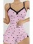 Kadın Pembe Kalp Desenli Askılı Şortlu Pijama Takım 1