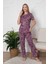 Kadın Çiçek Desen Bisiklet Yaka 3 Düğmeli Kısa Kol Cepli Pijama Takımı 1