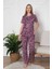Kadın Çiçek Desen Bisiklet Yaka 3 Düğmeli Kısa Kol Cepli Pijama Takımı 5