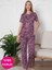 Kadın Çiçek Desen Bisiklet Yaka 3 Düğmeli Kısa Kol Cepli Pijama Takımı 2