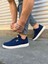 JY0118 Rex Bağcıklı Keten Kumaş Erkek Günlük Sneaker Ayakkabı Kbt - Lacivert 2
