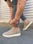JY0118 Rex Bağcıklı Keten Kumaş Erkek Günlük Sneaker Ayakkabı Kkt - Bej 2