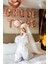 Kişiselleştirilebilir Kolları Tüylü Bride Gelin Sabahlığı Nakışlı Beyaz 6
