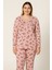 Kadın Bambu Büyük Beden Uzun Kol V Yakası Nakışlı Ince Pijama Takımı P/4357- 1 Adet 1