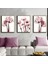 pudra Pembe Renk 3 Lü Soyut Çiçek |çerçeveli Cam Tablo 3lü Dikey 1