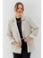 Çizgili Keten Blazer Ceket Natural 2