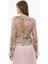 Albanis Regular Fit Geometrik Desenli Standart Boy Takma Kol V-Yaka Pembe Renk Kadın Bluz 4