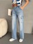 Kadın Vintage Efektli Yüksek Bel Wide Leg Kargo Pantolon 2