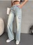 Kadın Vintage Efektli Yüksek Bel Wide Leg Kargo Pantolon 5