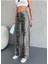 Kadın Yılan Desen Yüksek Bel Likralı Wide Leg Pantolon 1