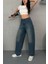 Kadın Soluk Efektli Bol Kesim Rahat Geniş Paça Baggy Jean 1