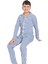 Erkek Çocuk %100 Pamuklu Mavi Beyaz Çizgili Gömlek Yaka Boydan Düğmeli Uzun Kollu Pijama Takımı 2