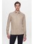 Slim Fit Bej Çizgili Viskon Gömlek 2