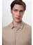 Slim Fit Bej Çizgili Viskon Gömlek 3