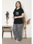 Büyük Beden Siyah Renkli Zebra Desenli Kısa Kollu Battal Pijama Takımı B-12 3