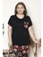 Büyük Beden Siyah Renkli Çiçek Desenli Kısa Kollu Battal Pijama Takımı B-11 1