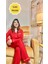Kadın Kırmızı Uzun Kollu Gold Biyeli Mikro Modal Pijama Takımı 1