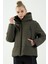 Oversize Kadın Kapşonlu Uzun Kol Haki Mont 21481 1