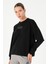Oversize Kadın Bisiklet Yaka Uzun Kol Siyah Sweatshirt 23076 3