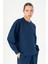Oversize Kadın Bisiklet Yaka Uzun Kol Açık Lacivert Sweatshirt 23111 4