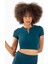 SlimFit Kadın Bisiklet Yaka Turkuaz Crop Top 3