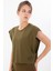 Regular Kadın Bisiklet Yaka Zeytin Crop Top 4