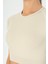 SlimFit Kadın Bisiklet Yaka Bej- Crop Top 5