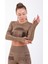 SlimFit Kadın Bisiklet Yaka Uzun Kol Kakao Crop Top 816025 1