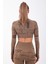 SlimFit Kadın Bisiklet Yaka Uzun Kol Kakao Crop Top 816025 2